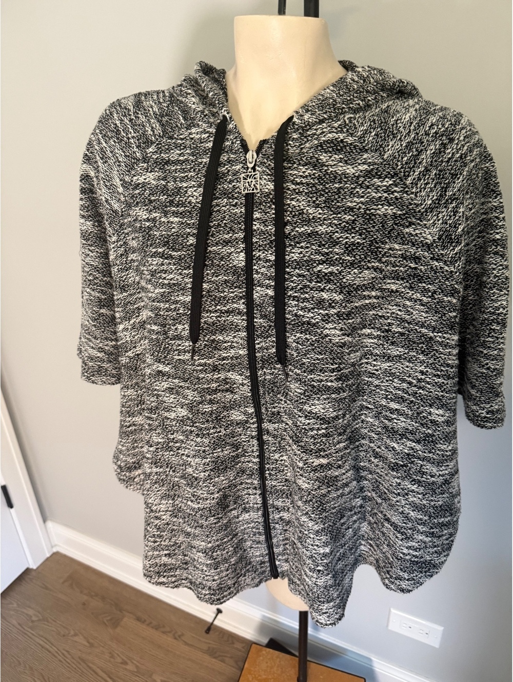 Anne Klein Sport Black and White Marled Zip-Up Hoodie - Picture 6 of 11